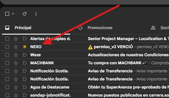 Correo de NEXO avisando que un documento venció